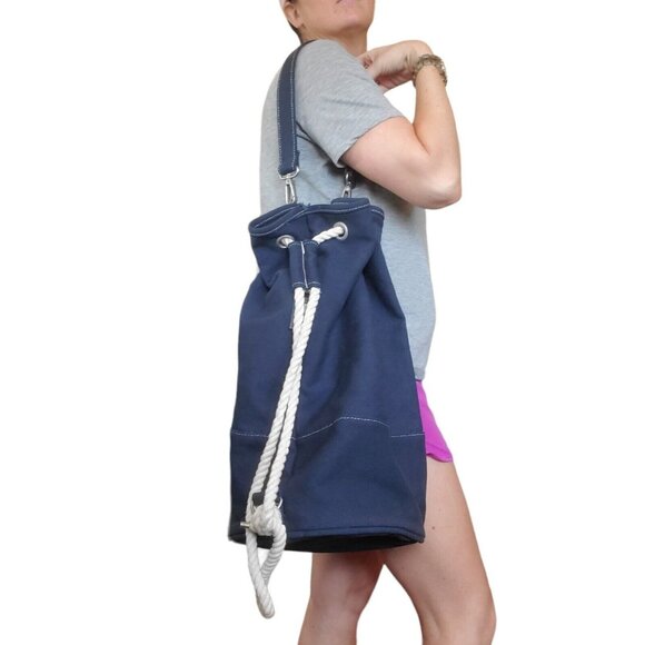 TIFFANY & CO VTG Oversize Sailor Nautical Navy Blue‎ Canvas Bucket Duffle Bag - Picture 1 of 9